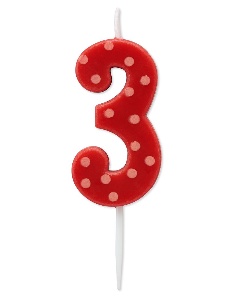 RED POLKA DOTS NUMBER BIRTHDAY CANDLE