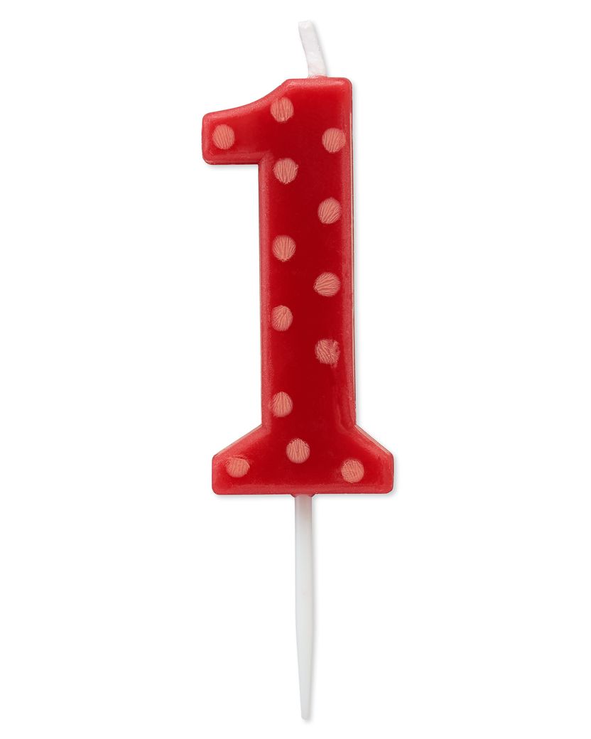 RED POLKA DOTS NUMBER BIRTHDAY CANDLE