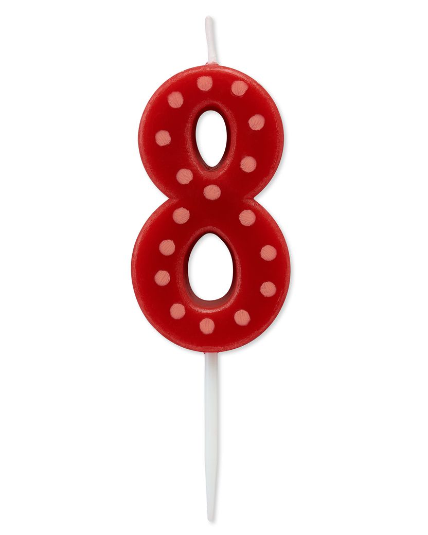 RED POLKA DOTS NUMBER BIRTHDAY CANDLE