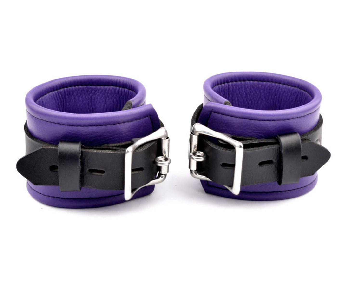 BDSM Handcuffs Cuffs Purple Leather premium handcrafted quality locking