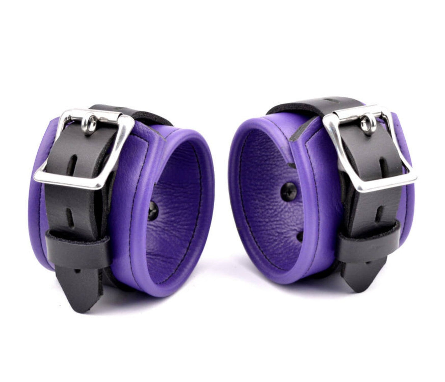 BDSM Handcuffs Cuffs Purple Leather premium handcrafted quality locking