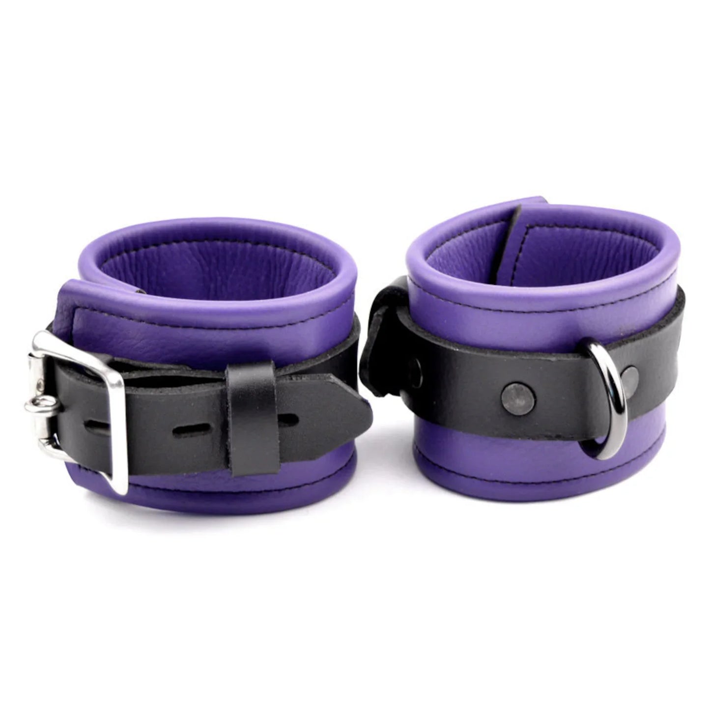 BDSM Handcuffs Cuffs Purple Leather premium handcrafted quality locking